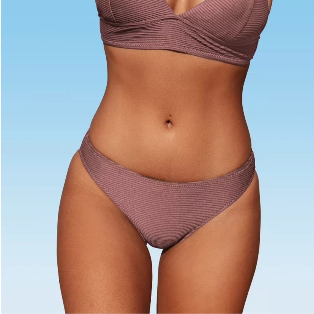 Ribbed Low Waisted Bikini Bottom Swimsuit - Cupshe - XS - Pink